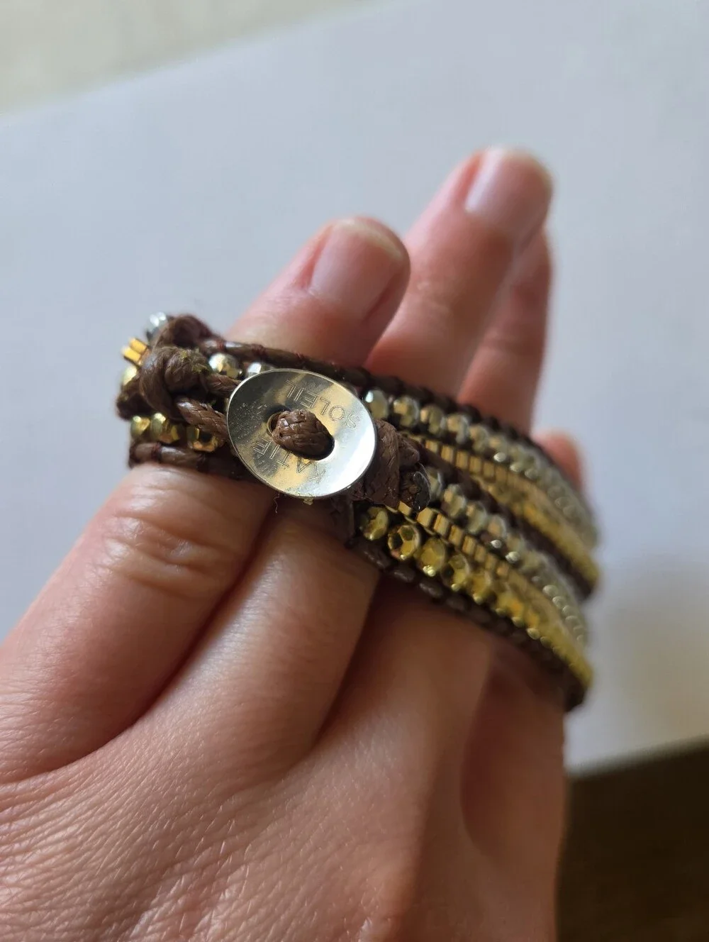 Katie Soleil Beaded Wrap Bracelet Gold Silver Mixed Metal Metallic Leather Boho